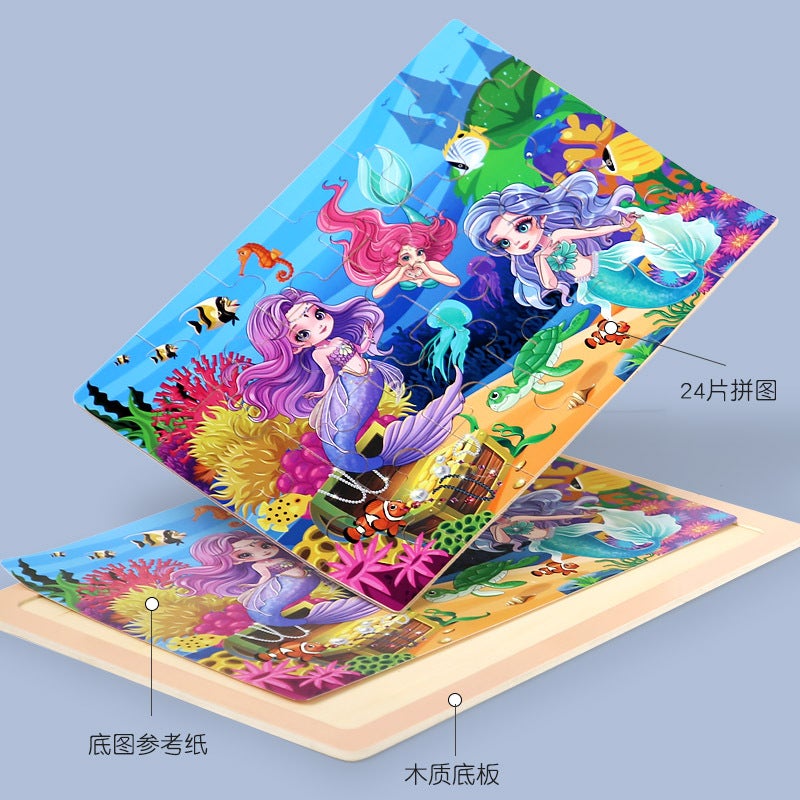 Wooden 24-Piece Puzzle Children'S Cartoon Fairy Tale Flat Wooden Puzzle Early Education Intelligence Toys - Image 4